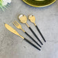 Cutlery - Set of 24 - Black Enamel with Gold l Dinner Spoons l Dinner Fork l Dinner Spoons l Dessert Spoons l Bread Knife Server l