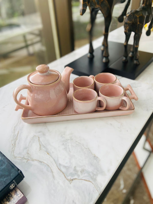 Set of 6 Tea Set - Pink l Serving Tea Mugs l Ceramic Coffee Mugs l Milk Mugs l