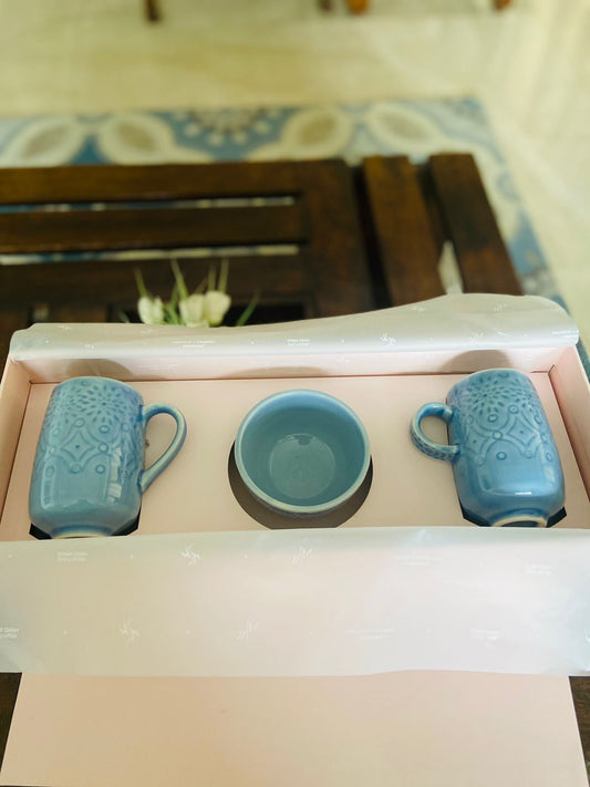 Mug  Gift Set - Blue Tall Mugs l Flower Coffee Mug  l Ceramic Tea Mugs l Ceramic Milk Mugs l Gift Mugs l