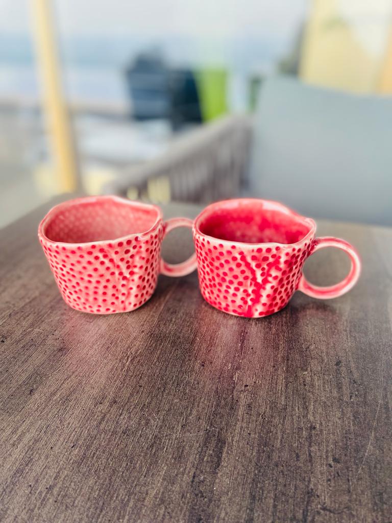 Mugs - Small Red Mugs l Stylish Tea Mugs l Ceramic Coffee Mugs l Milk Mugs l
