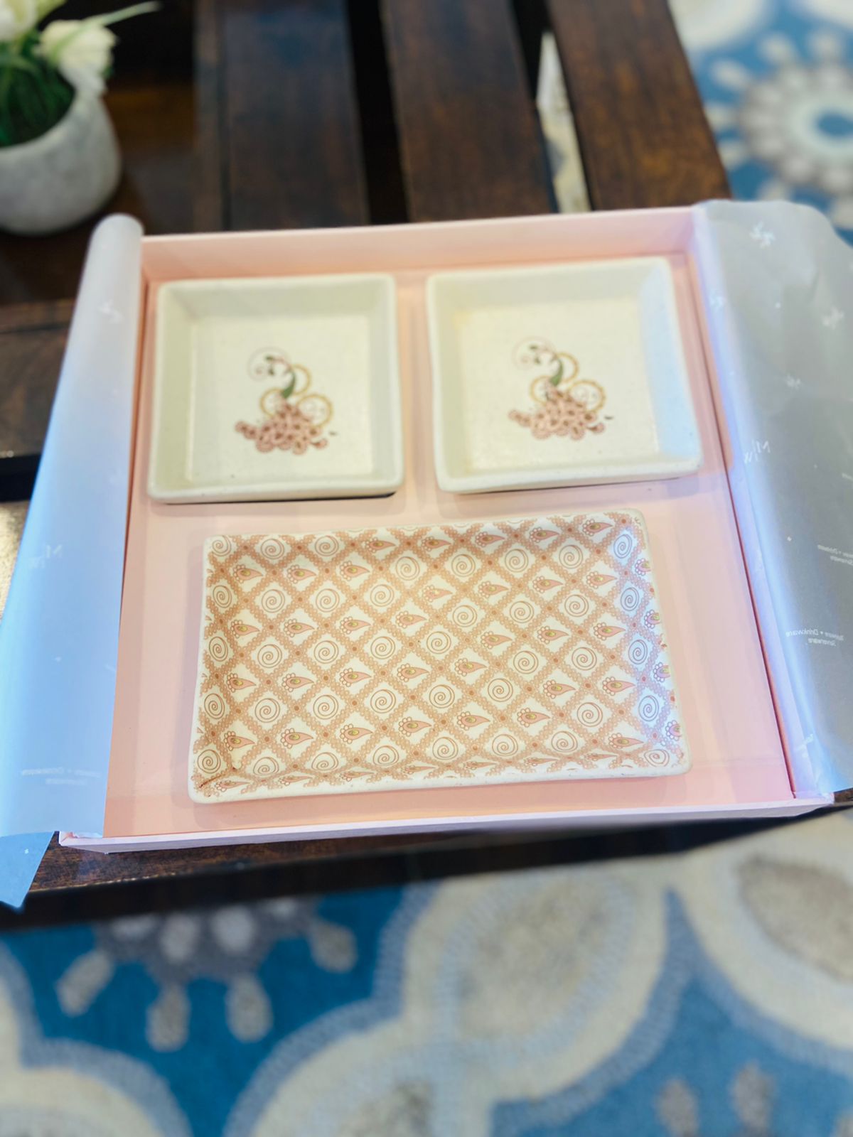 3 Platter Printed Gift Set - Peacock l Ceramic Platters l Serving Platters