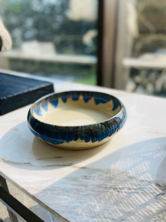 Bowl- Ivory and Blue l Natural White And Blue Bowl l Dessert Bowl l Organic Pottery l Ceramic Handmade Bowl l