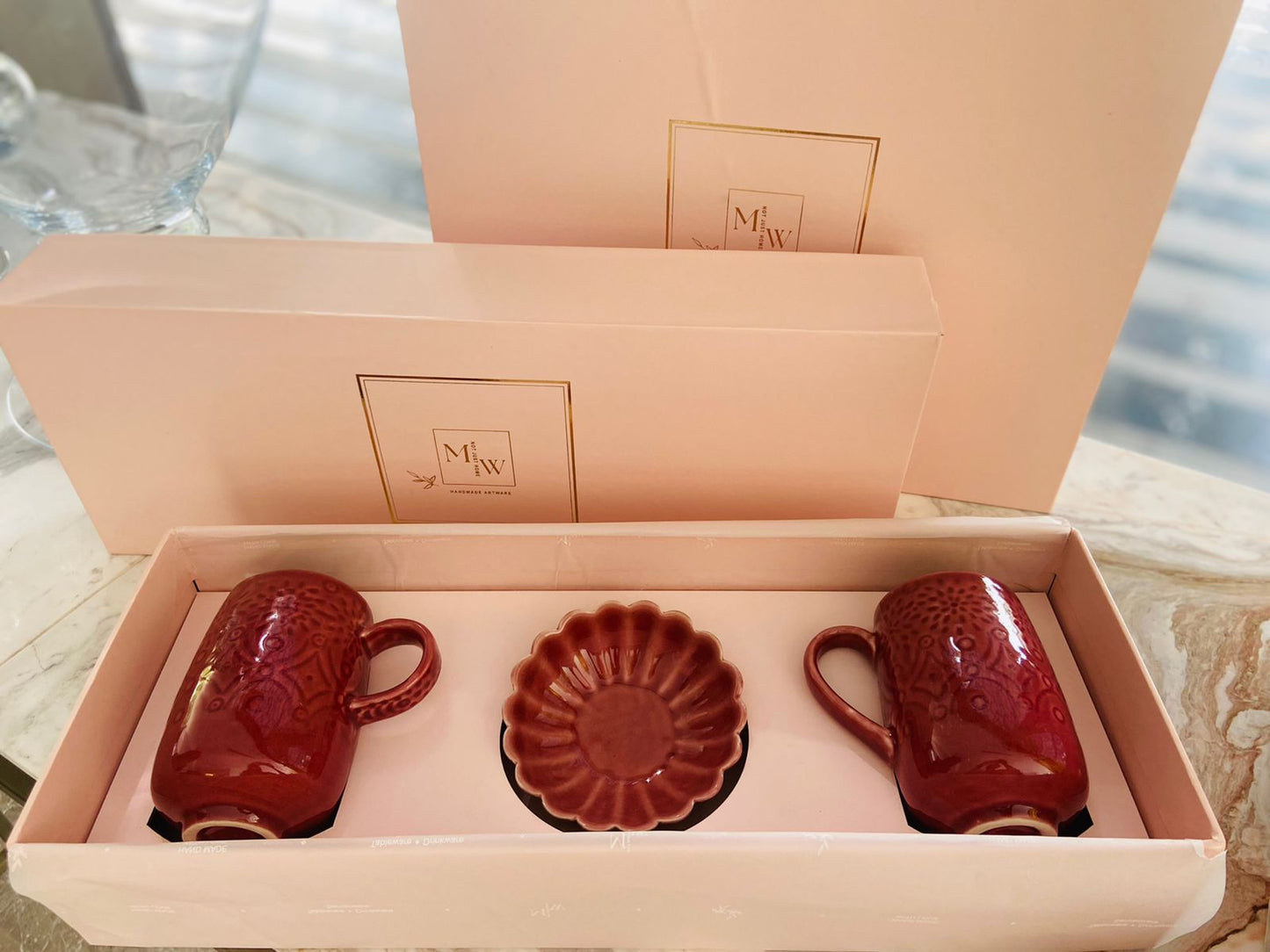 Mug  Gift Set - Red Tall Mugs l Ceramic Milk Mugs l Red Mugs l Ceramic Gift Mugs l