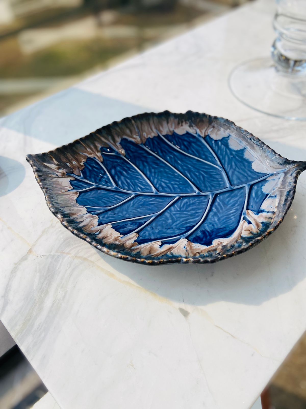 Leaf Platter - Blue l Ceramic Leaf Platter l green Home Decor l Dish Leaf Platter l