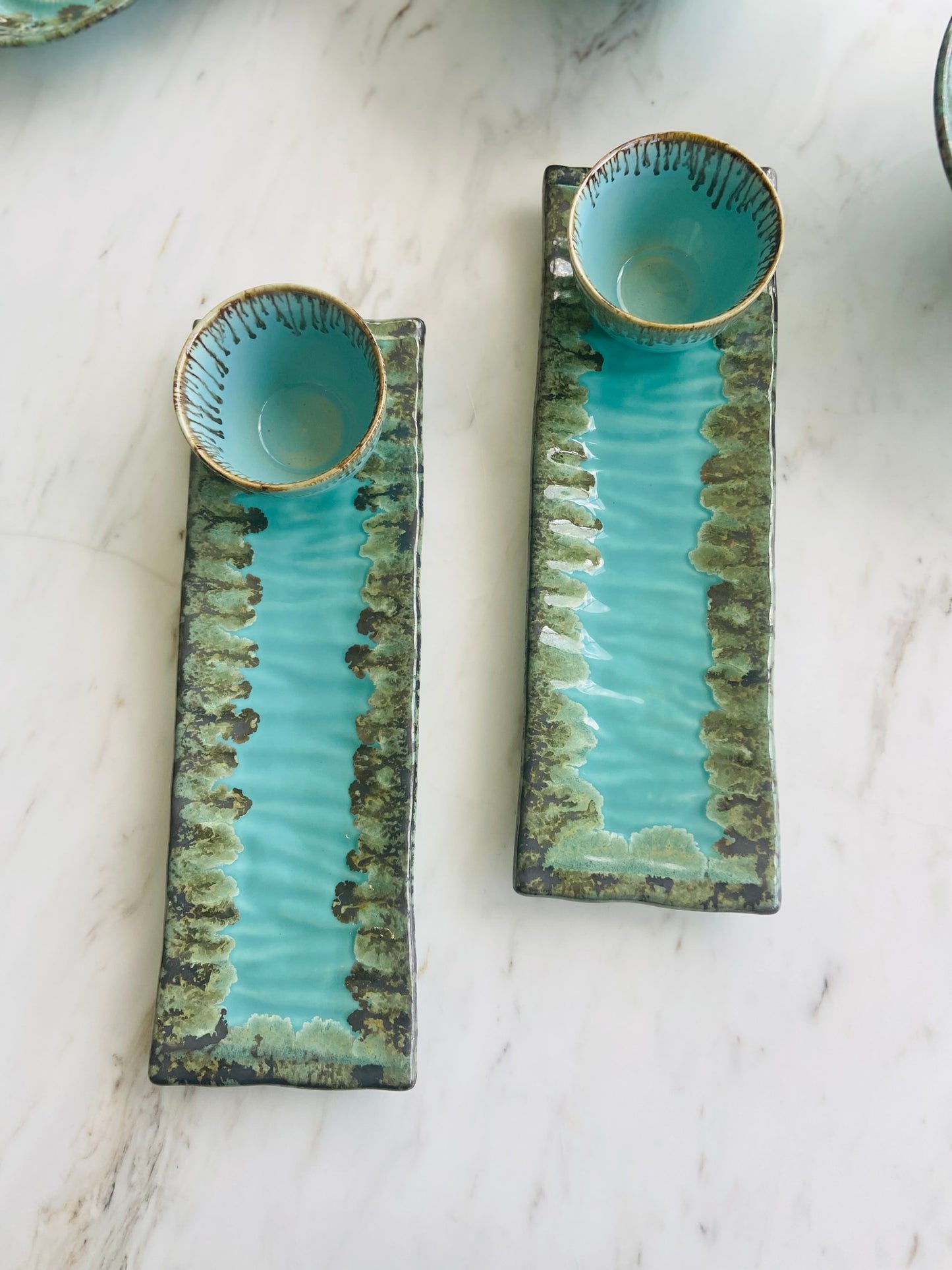 Turquoise Serving Platter Set l Handmade turquoise serving platter l Serving Platter Tray Ceramic l