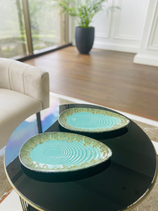 Oval Platter - Green l Serving Oval Platter l Stoneware platter l Decorative platter l Gift Set Platter l
