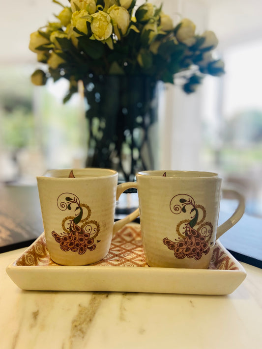 Peacock Print  Tea and Coffee Mug l Tea Mugs  l Serving Milk Mugs l Ceramic Cup l Break Fast Plate And Coffee Mugs l