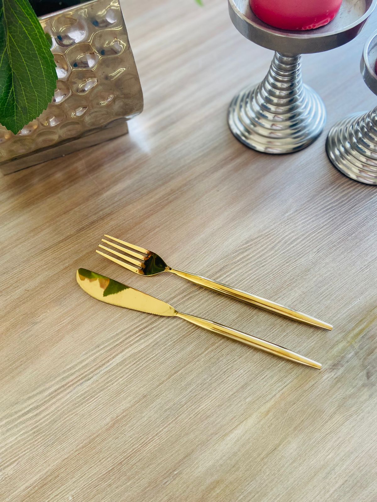 Cutlery Set of 24 - Plain Gold With Long Handles l Gold Flatware l  l Limited Edition Gold Cutlery