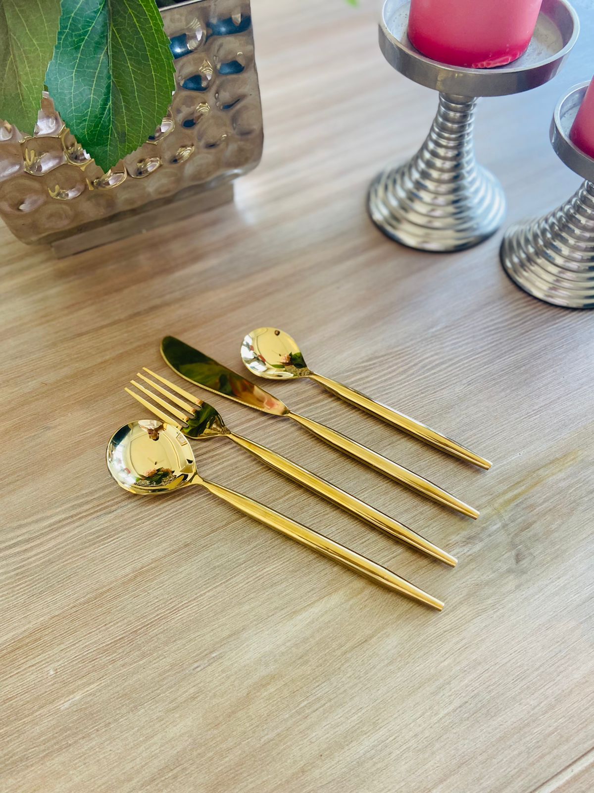Cutlery Set of 24 - Plain Gold With Long Handles l Gold Flatware l  l Limited Edition Gold Cutlery