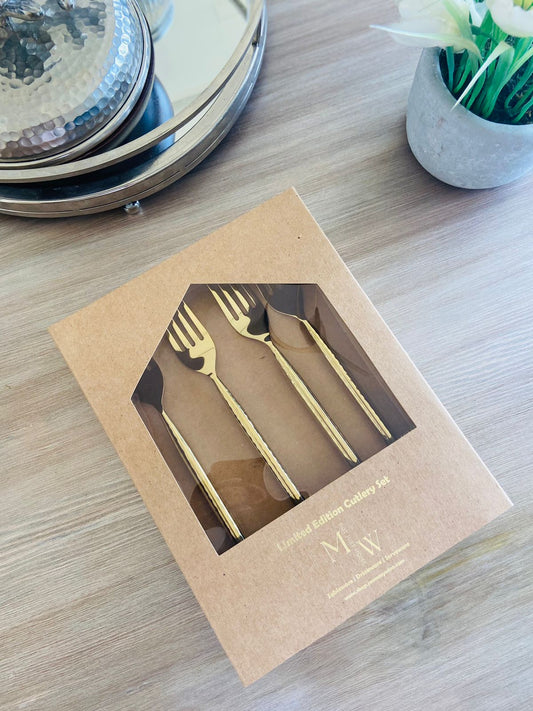 Set of 4 Fork - Gold with Long Hammered Handles Elegant Gold Forks with Textured Handle I Formal Gold Flatware with Hammered Handle