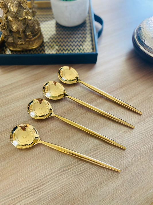 Set of 4 Spoon - Plain Gold with Long Handles l Plain Gold with Long Handles l Long Handle Gold Cutlery set l Plain Gold Spoons Set Of 4 l Spoons l Best Spoons Set