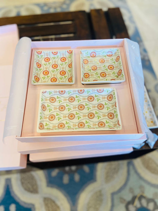 3 Platter Printed Gift Set - Floral Red  l Serving Platters