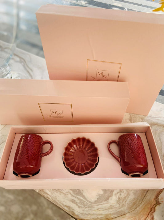 Mug  Gift Set - Red Tall Mugs l Ceramic Milk Mugs l Red Mugs l Ceramic Gift Mugs l